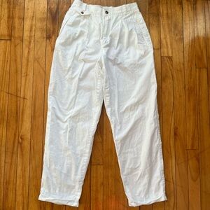 VTG LizSport High Waisted Pleated White Cotton Straight Leg Pants Women’s 8
